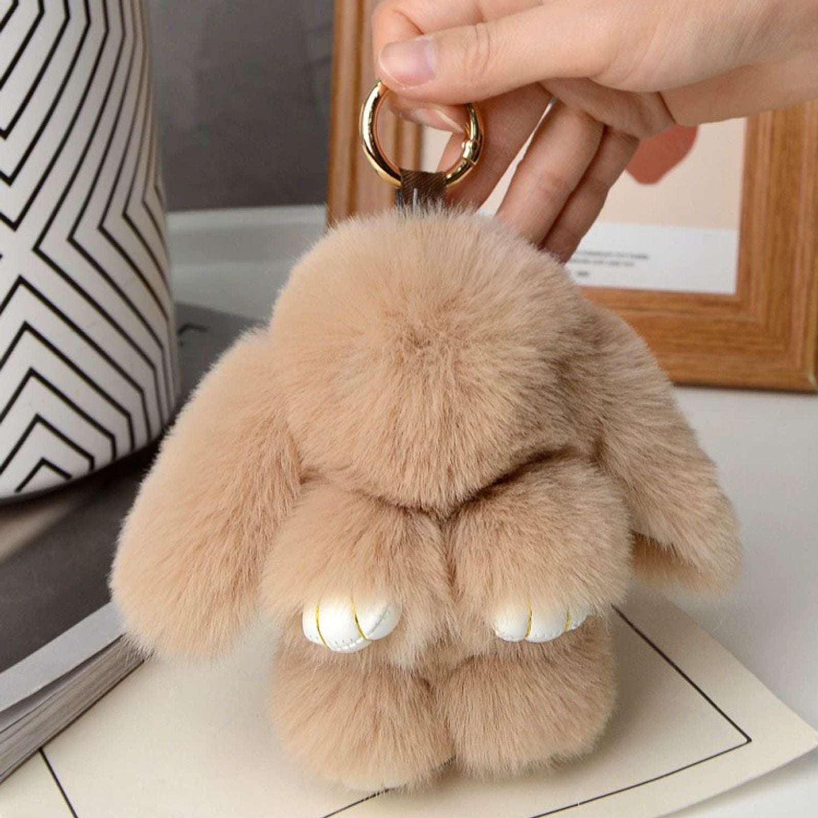 Yupsk 15cm Multi-Color Rabbit Fur Keychain for Women