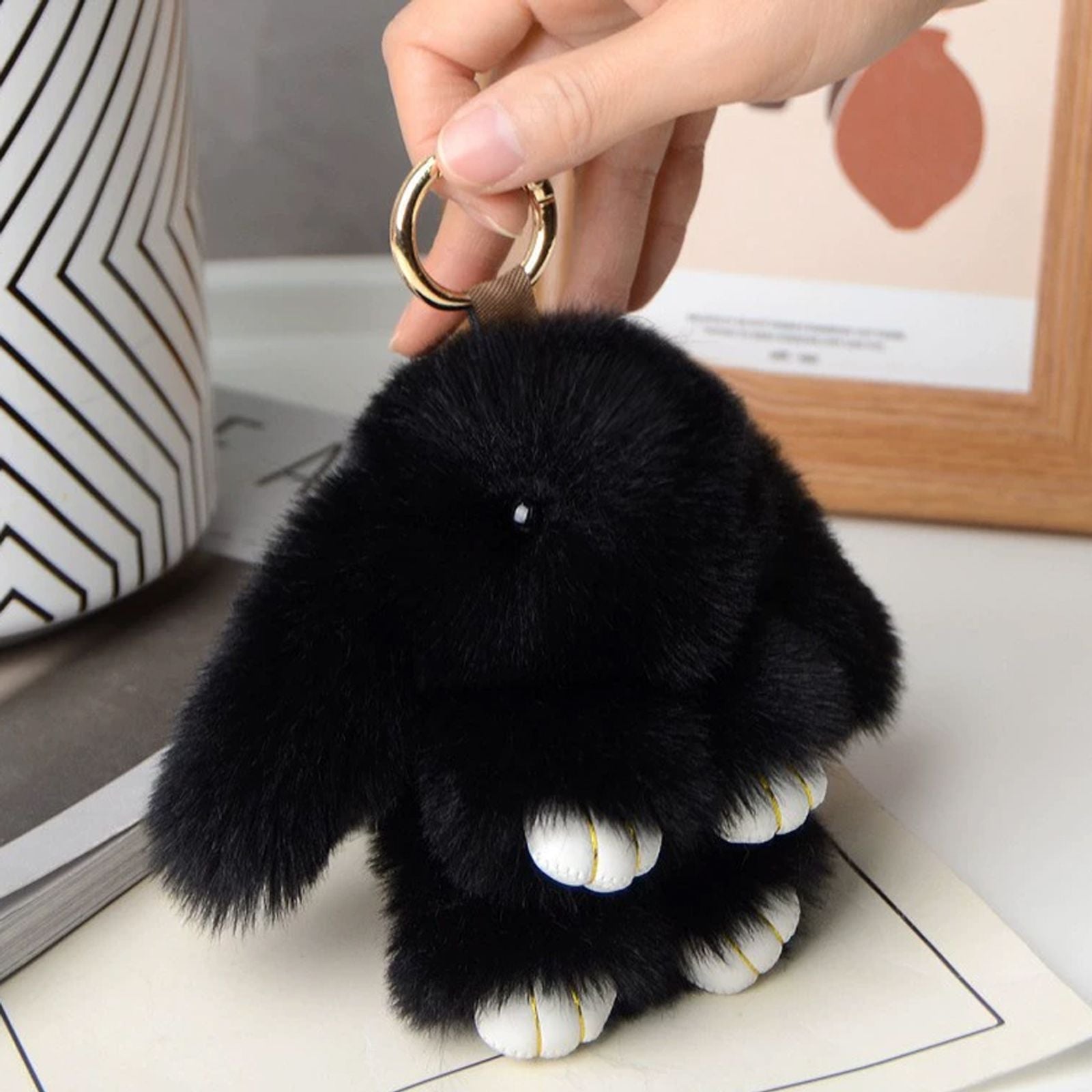 Yupsk 15cm Multi-Color Rabbit Fur Keychain for Women
