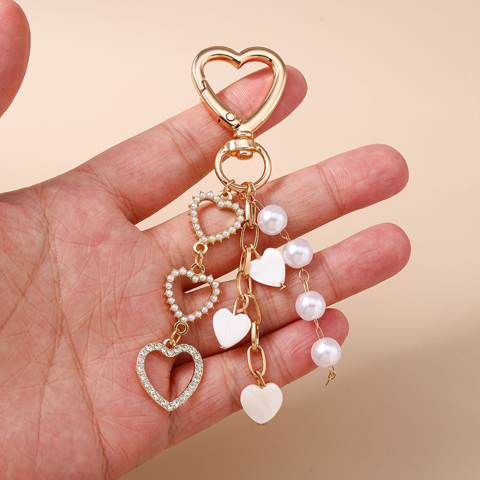 Cute Bowknot Love Heart Keychain with Crystal and Pearl