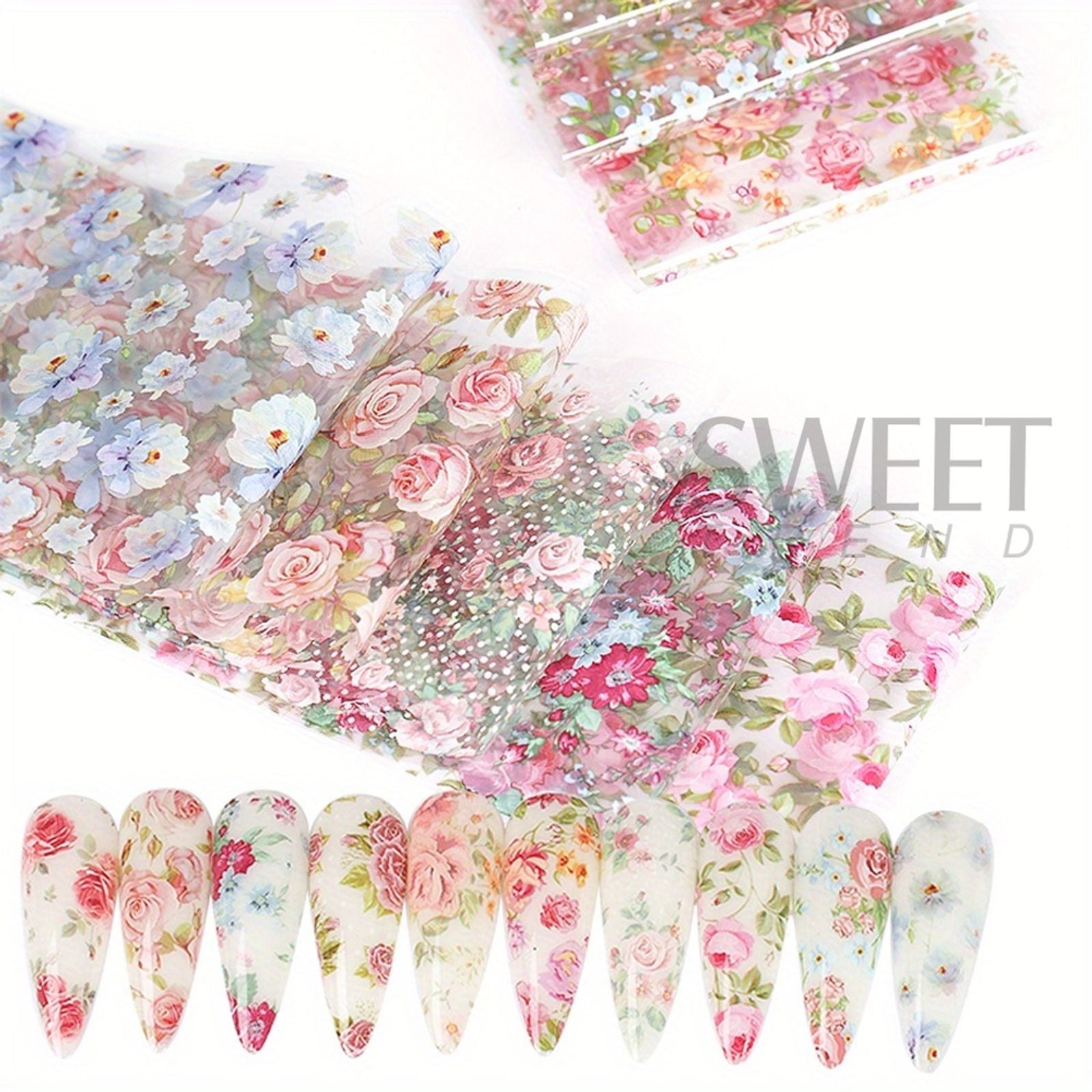 10PCS Mixed Nail Art Foils Transfer Sticker Set