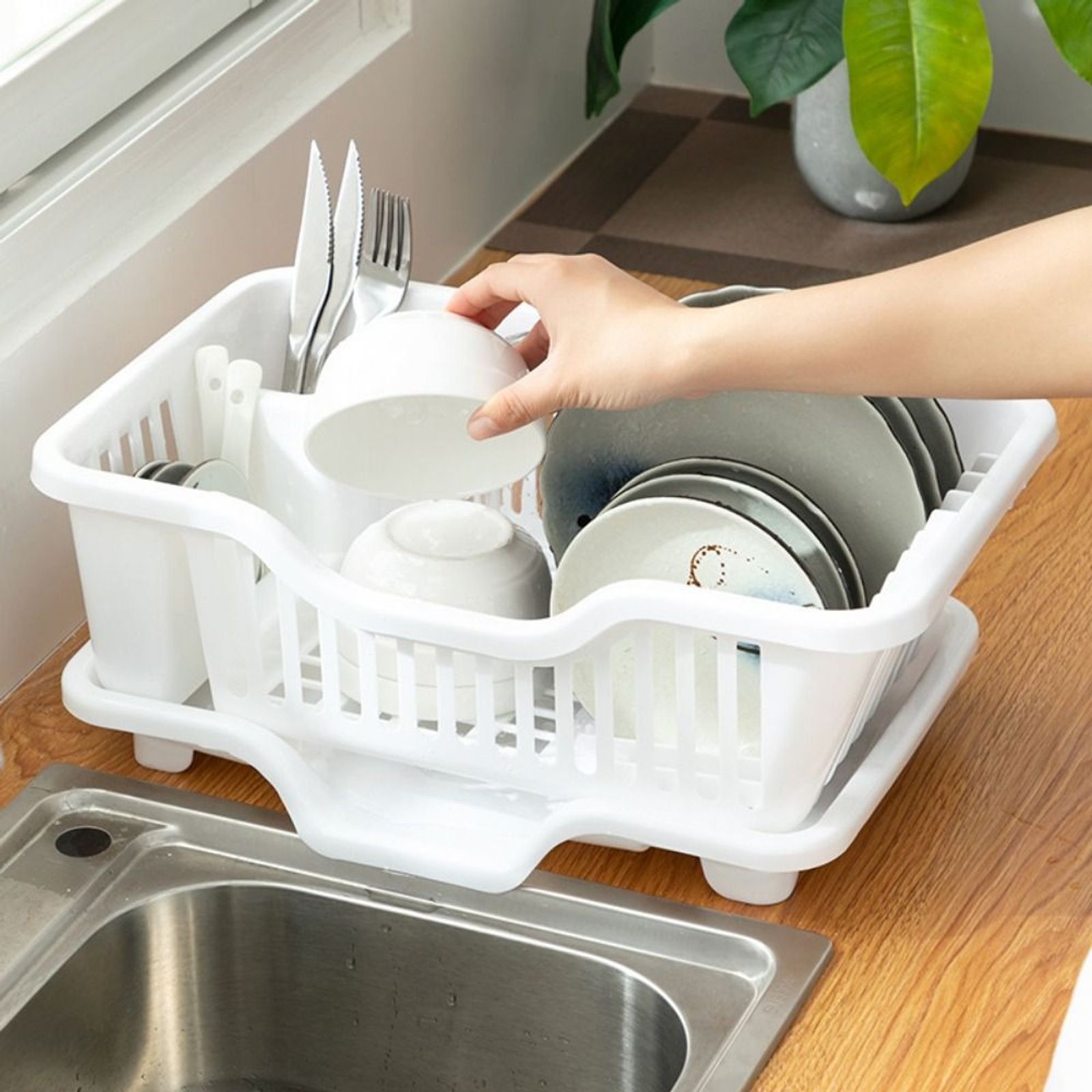 Dish Drying Rack with Drain Board for Kitchen Utensils