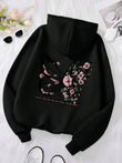 Rose Butterfly Graphic Print Hoodie for Women
