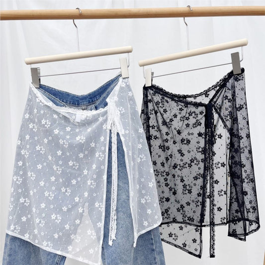 Layered Gauze Skirt with Lace for Y2K Streetwear