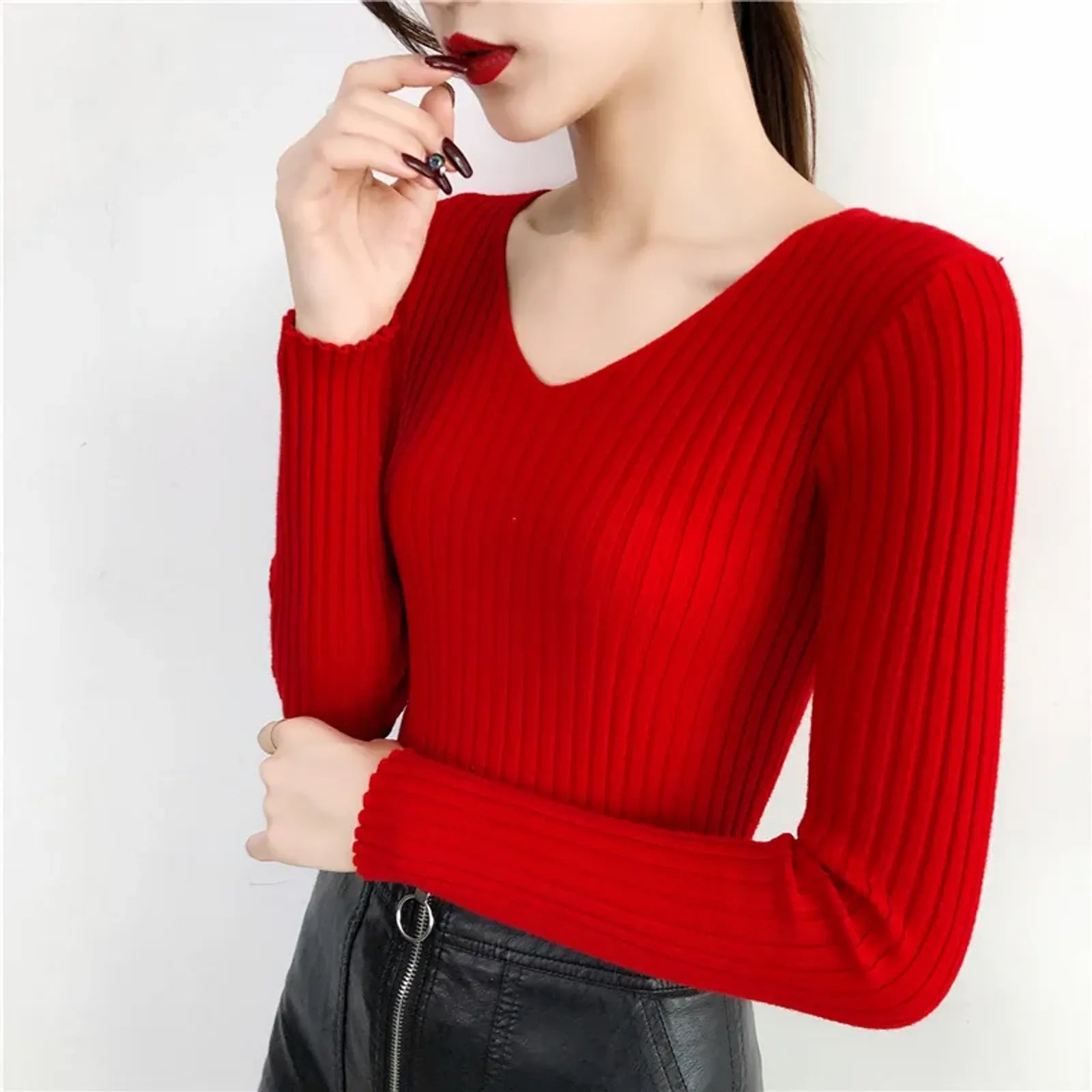 Women’s Knitted V-Neck Pullover Sweater