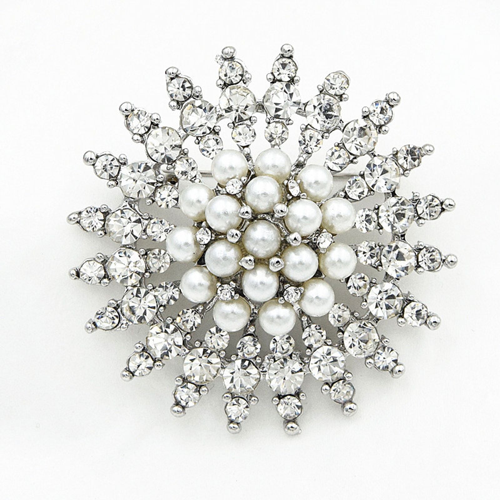 Large Rhinestone Pearl Snowflake Brooch for Women