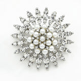 Large Rhinestone Pearl Snowflake Brooch for Women
