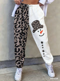 Leopard Snowman Print Casual Pants for Women