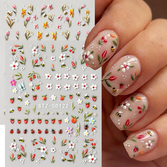 Cute Bee and Tulip Spring Nail Art Stickers - 1/2pcs