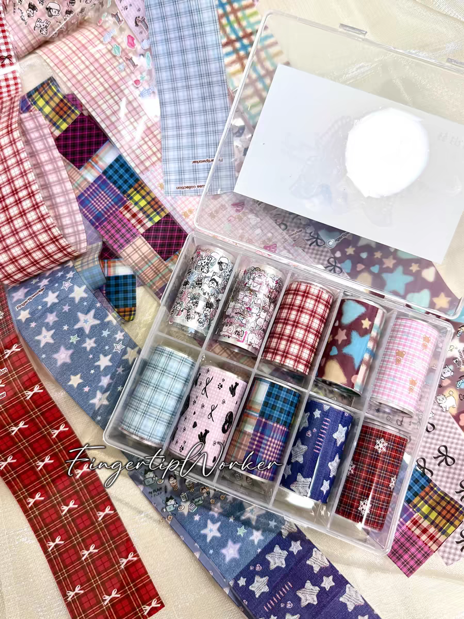 10 Rolls of Plaid Bow Stars Nail Foils Transfer Paper