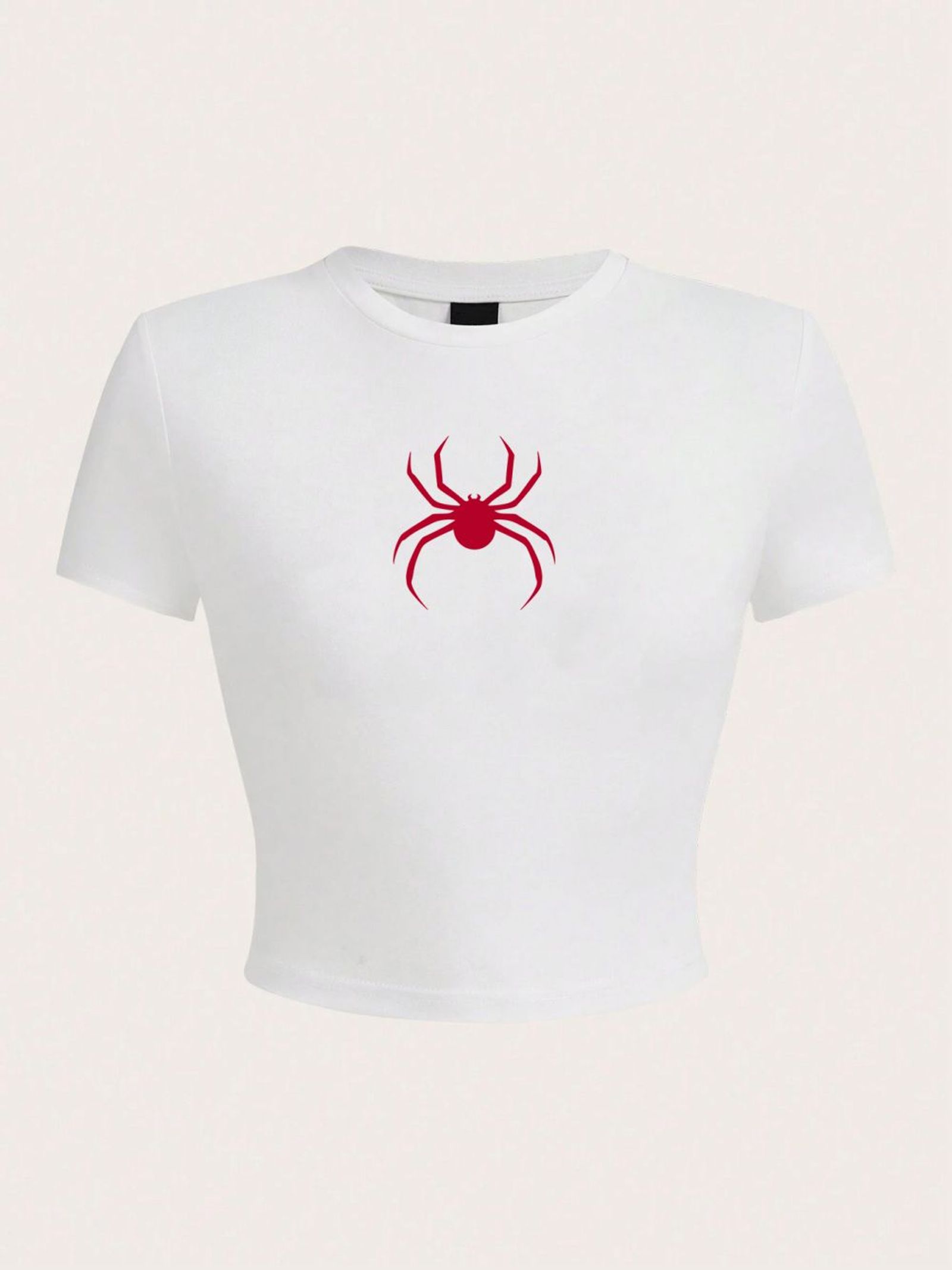 Simple Red Spider Print Crop T-Shirt for Women