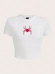 Simple Red Spider Print Crop T-Shirt for Women