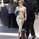 Elegant High Collar Slim Fit Summer Print Dress