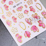 Golden Pink Hibiscus Flower Nail Stickers - 3D Decals