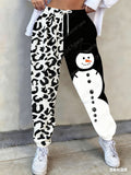 Leopard Snowman Print Casual Pants for Women