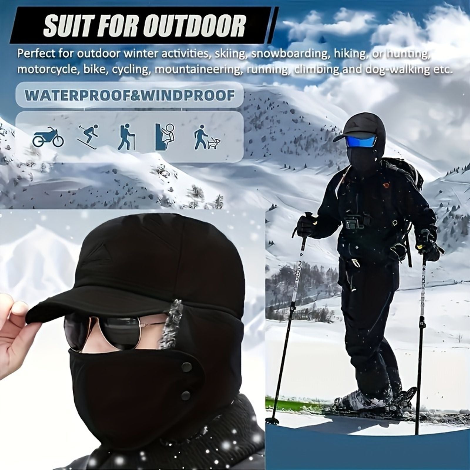 Men's Winter Trapper Hat with Ear Flaps and Face Cover