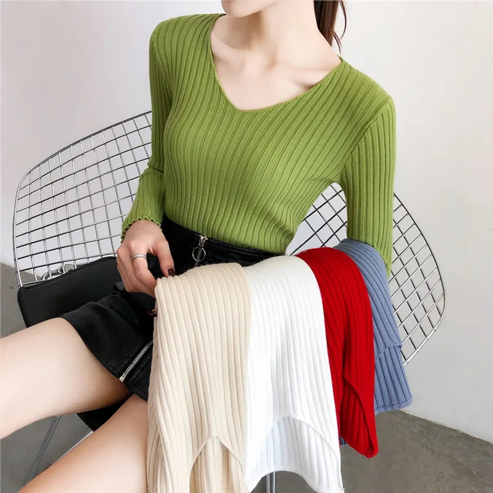 Women’s Knitted V-Neck Pullover Sweater