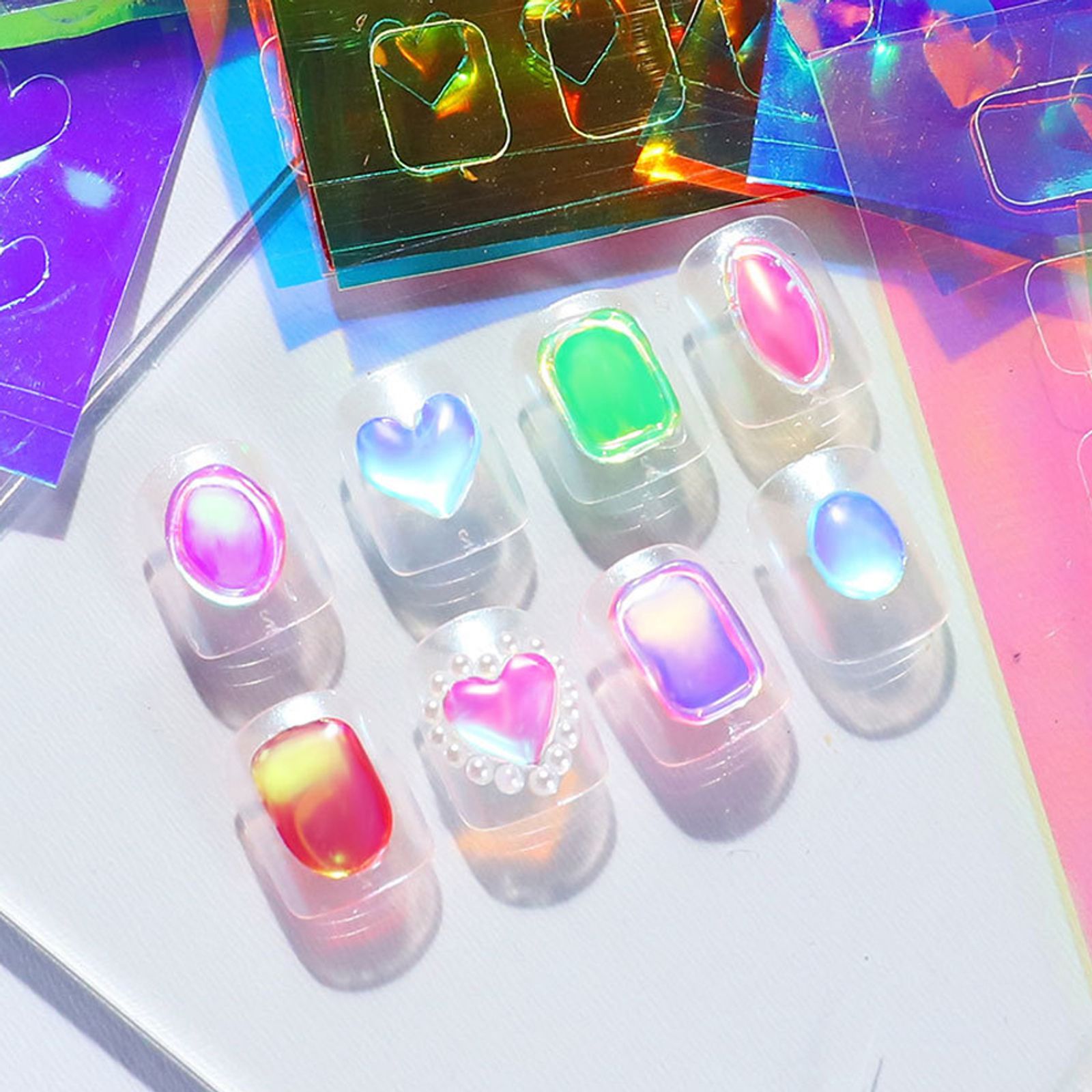 11 Sheets of Aurora Ice Glass Nail Art Stickers