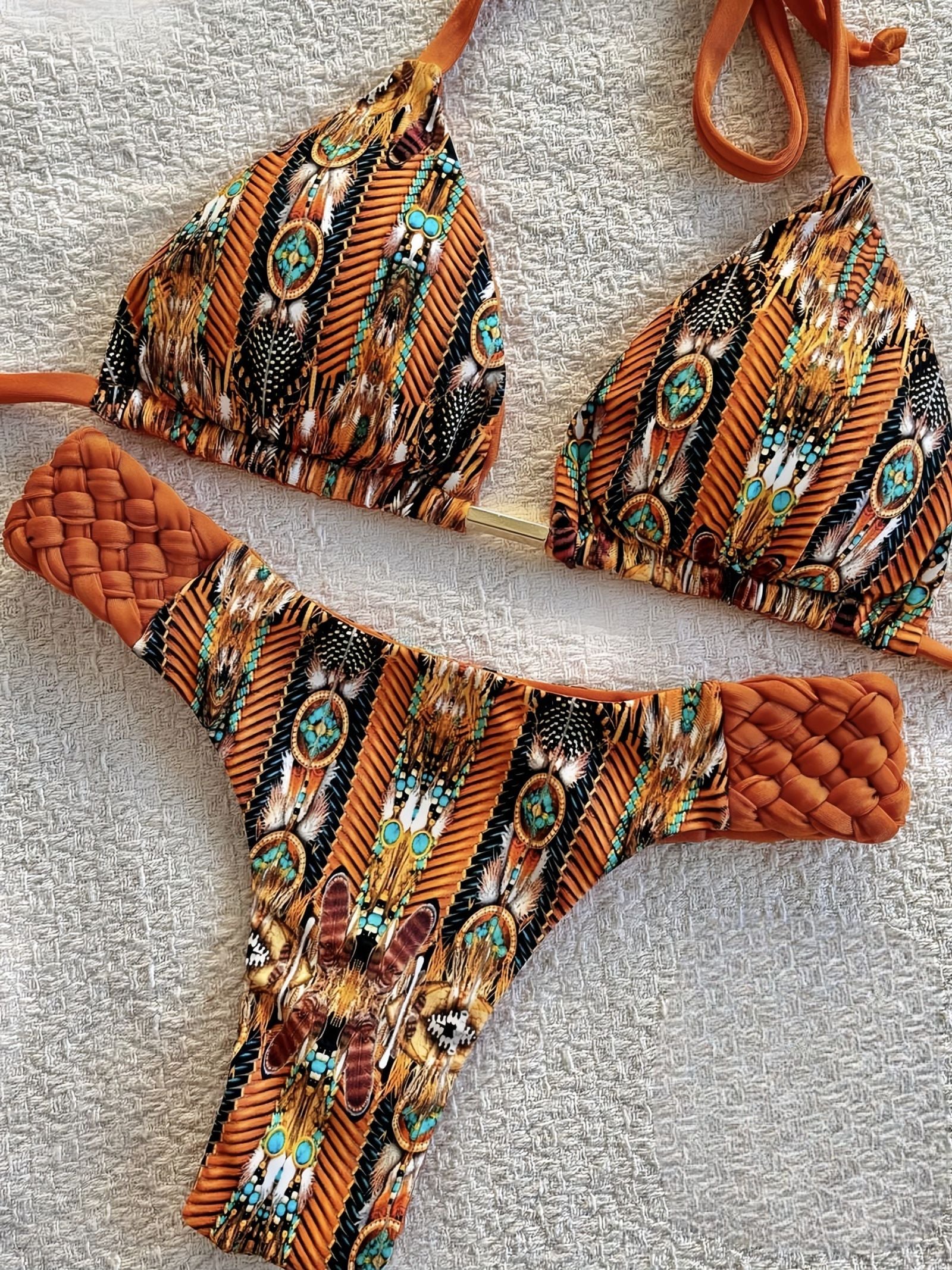 Print Halter Mini Thong High Cut Bikini Set