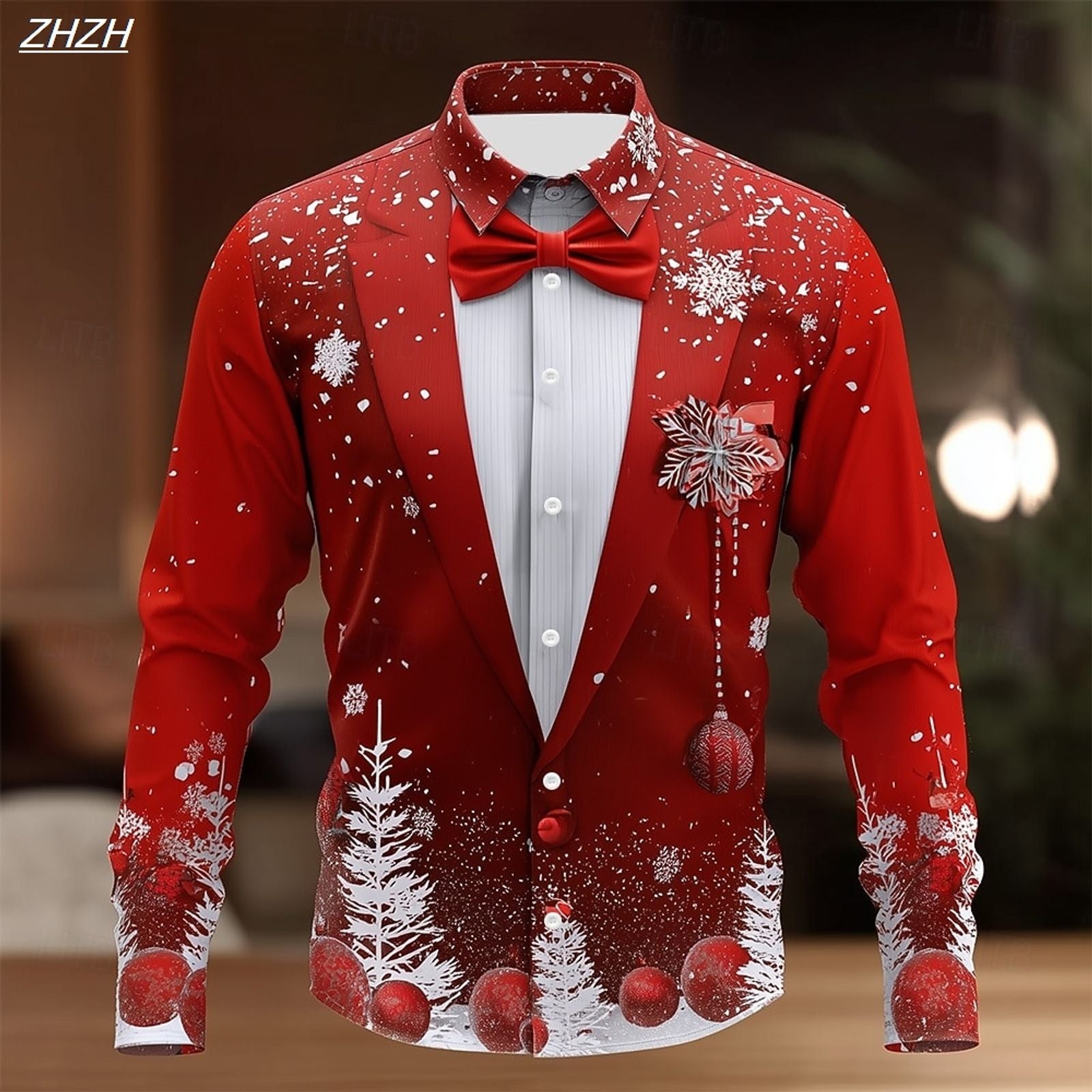 2025 Men's Christmas Snowflake Formal Shirt with 3D Tie Design