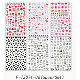 6PCS 3D Valentine’s Day Nail Art Stickers - Cute Cartoon Designs