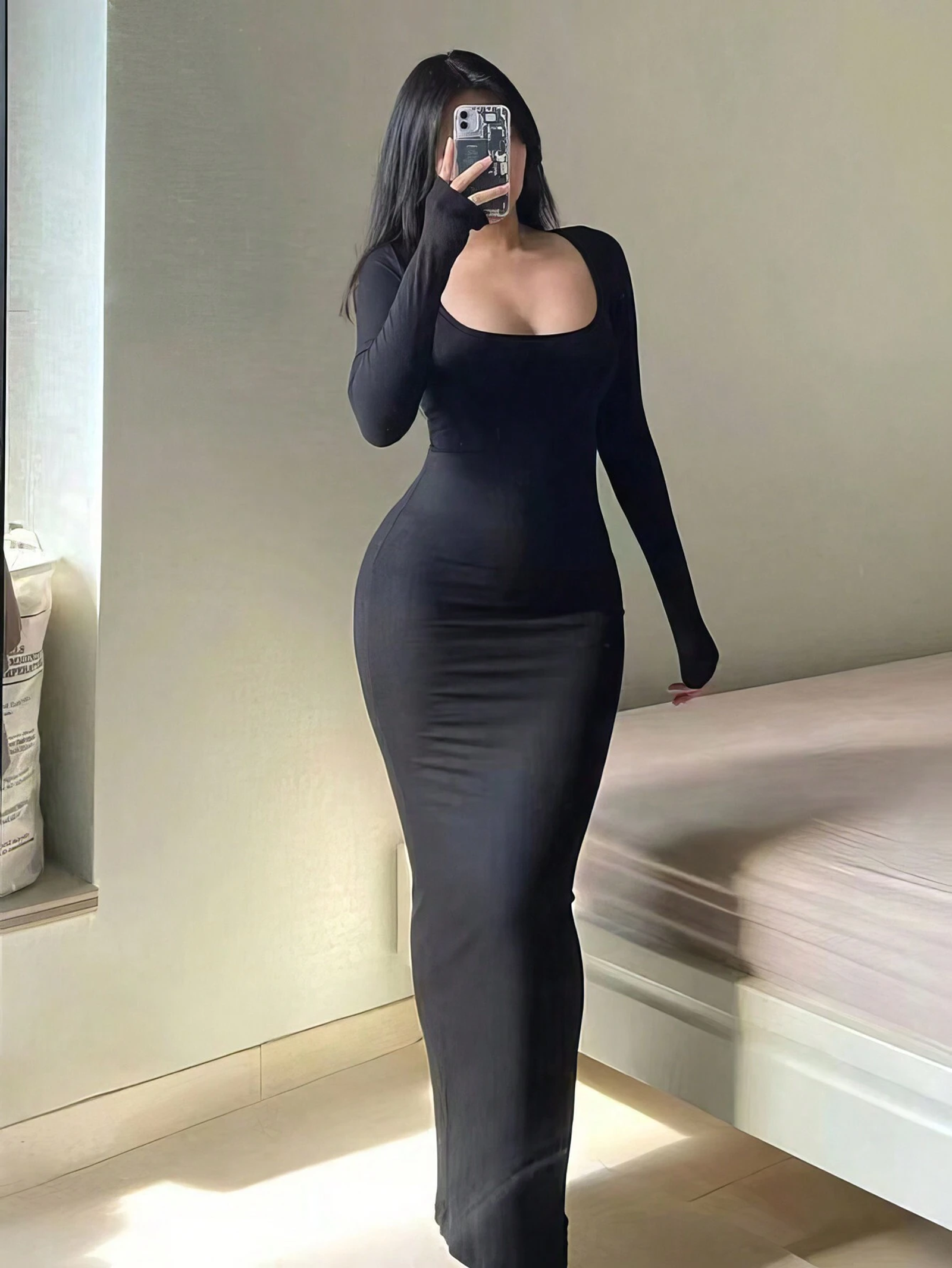Women's Solid Long Sleeve Bodycon Dress