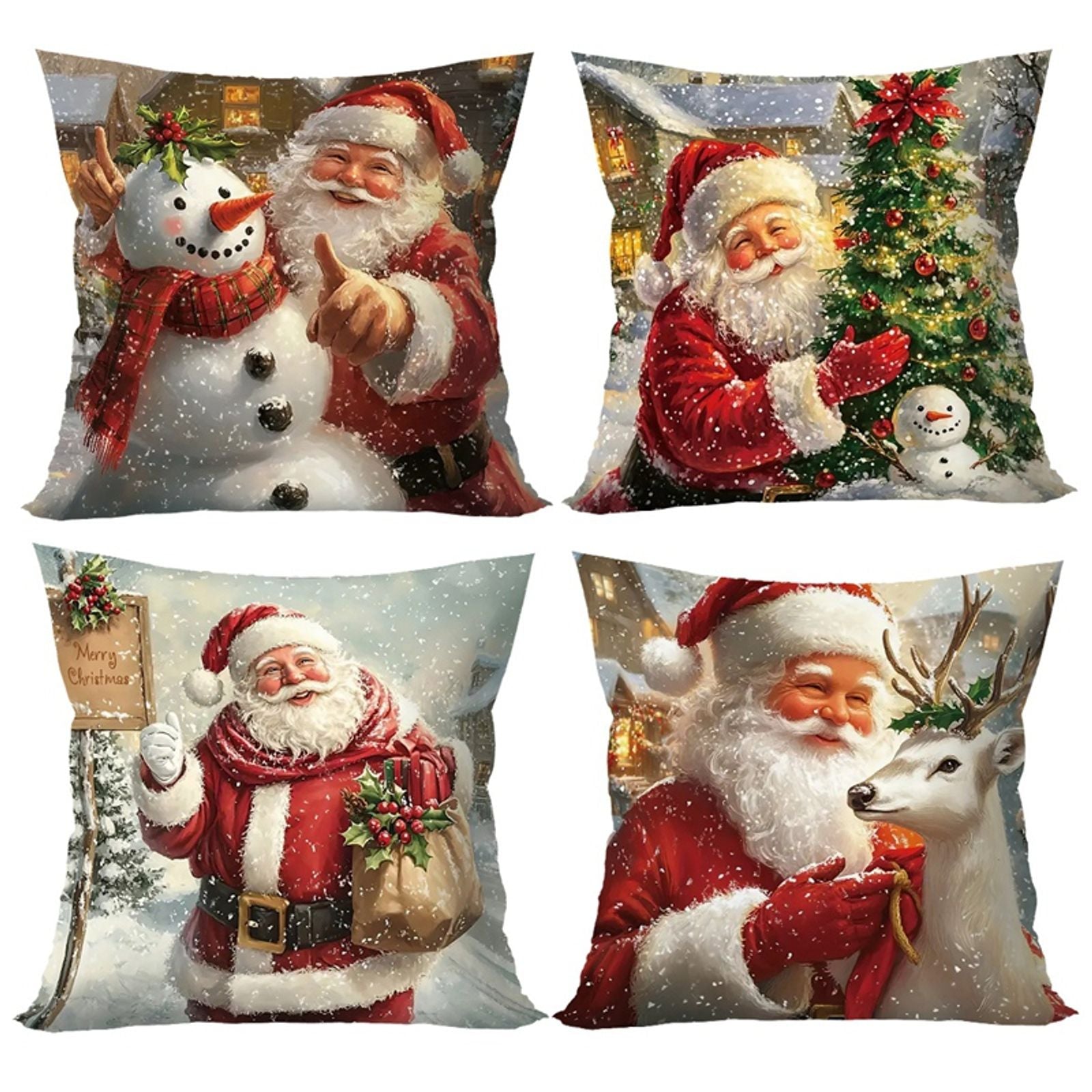 Christmas Decorative Throw Pillow Covers - Santa, Snowman, Elk