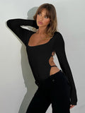 Dulzura Square Collar Backless Long Sleeve Bodysuit