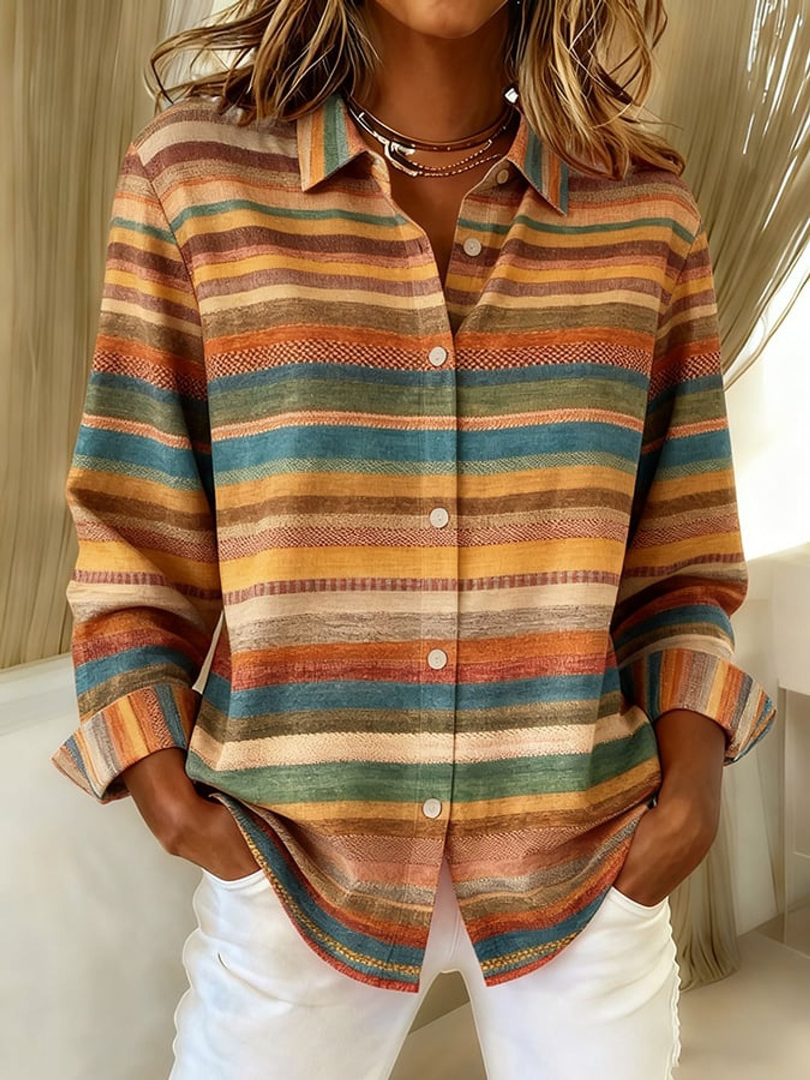 Men's Christmas Scene Print Button-Up Long Sleeve Shirt