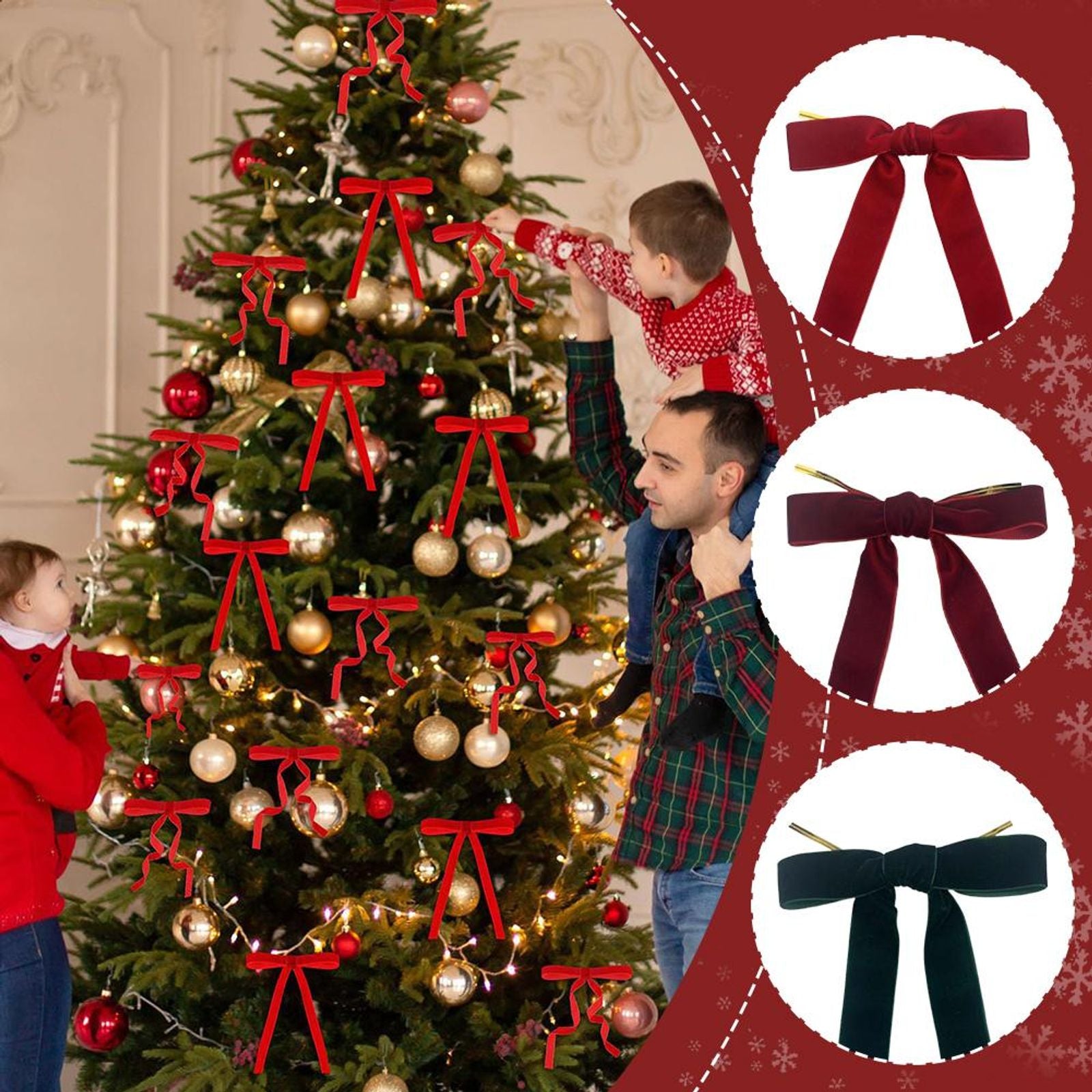 12 Red Velvet Christmas Tree Garlands
