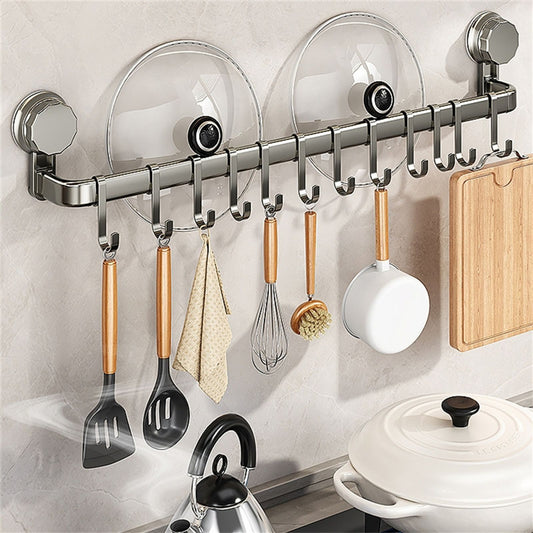 Wall-Mounted Suction Cup Hooks Kitchen Storage Rack with 10 Hooks