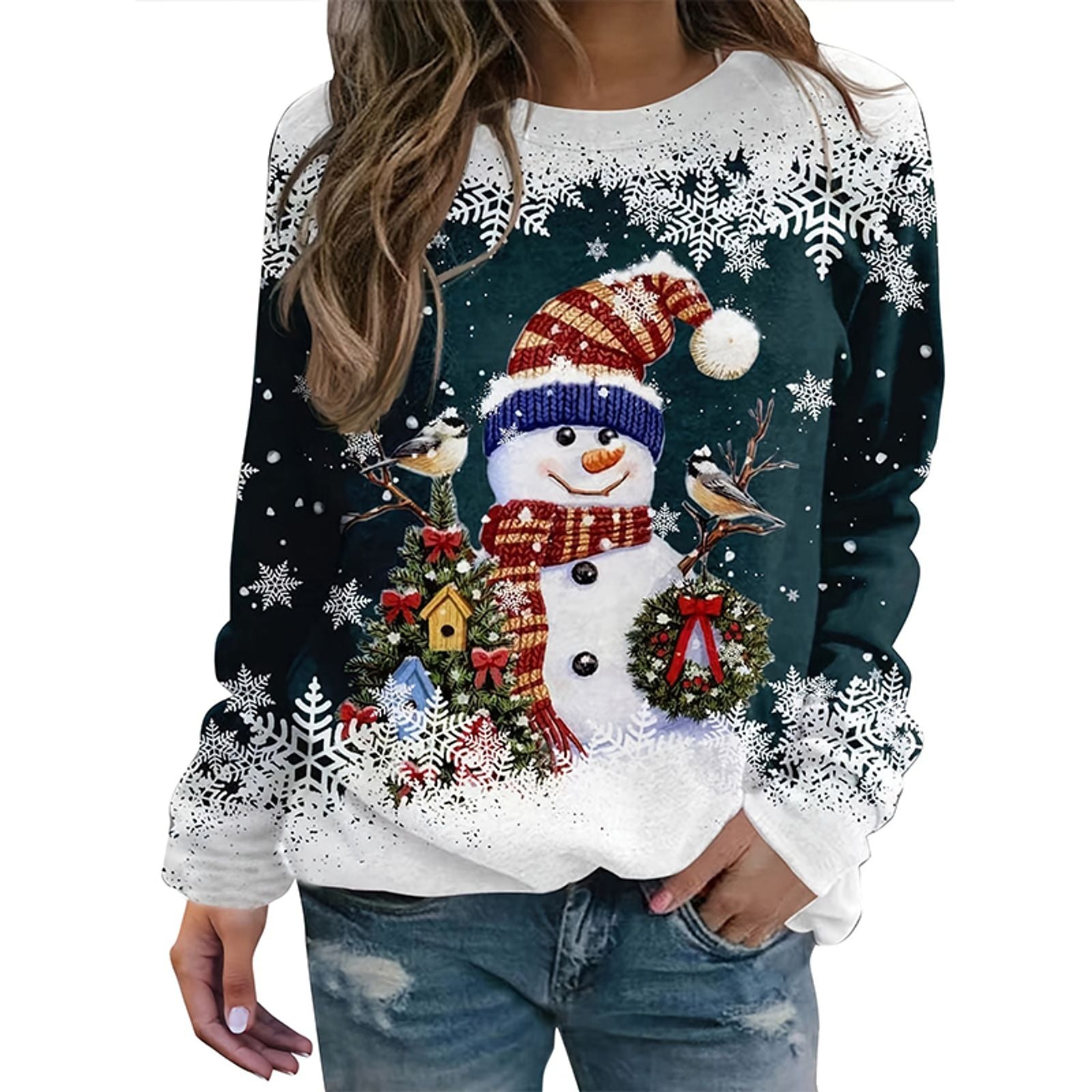 Christmas Snowman 3D Print Sweatshirt for Women