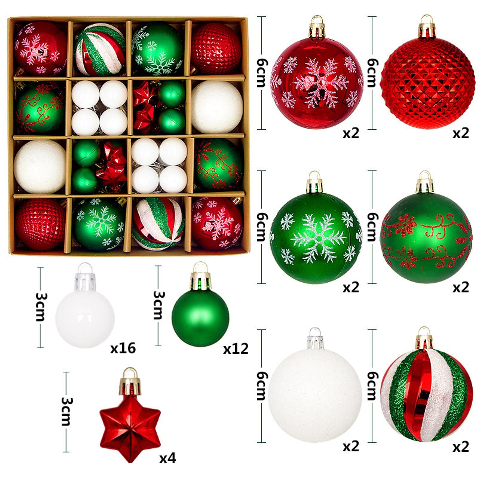 44Pcs Christmas Ball Ornaments for Home Decor