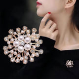 Large Rhinestone Pearl Snowflake Brooch for Women