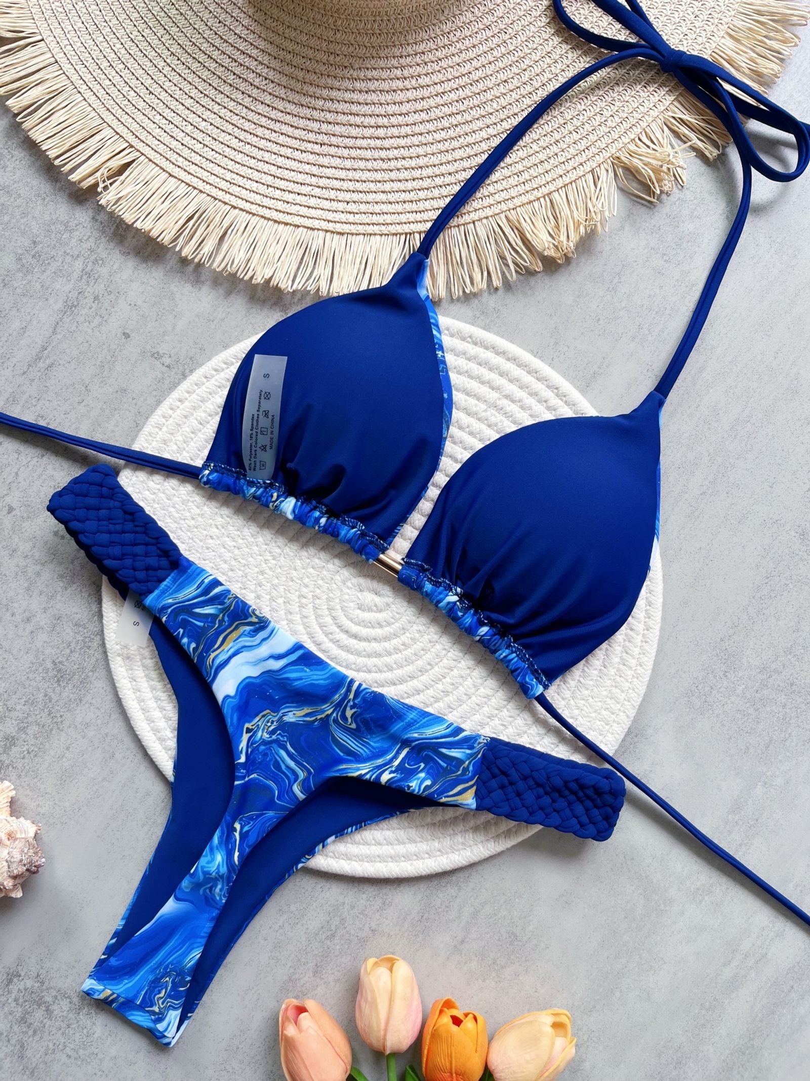 Print Halter Mini Thong High Cut Bikini Set