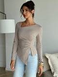 Elegant Solid Color Long Sleeve T-Shirt for Women