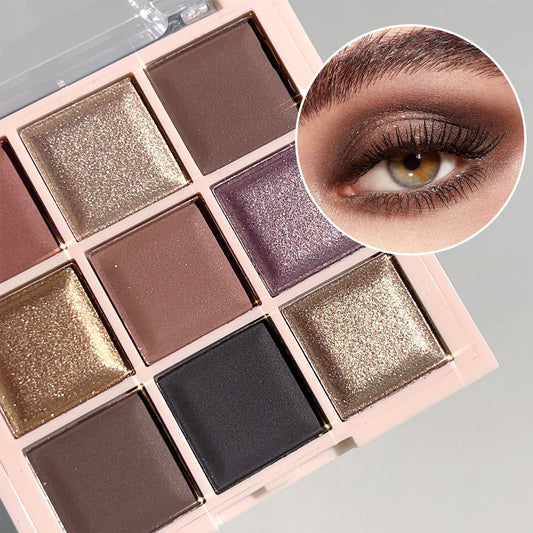9-Color Matte & Shimmer Eyeshadow Palette - Soft Milk Tea Tones