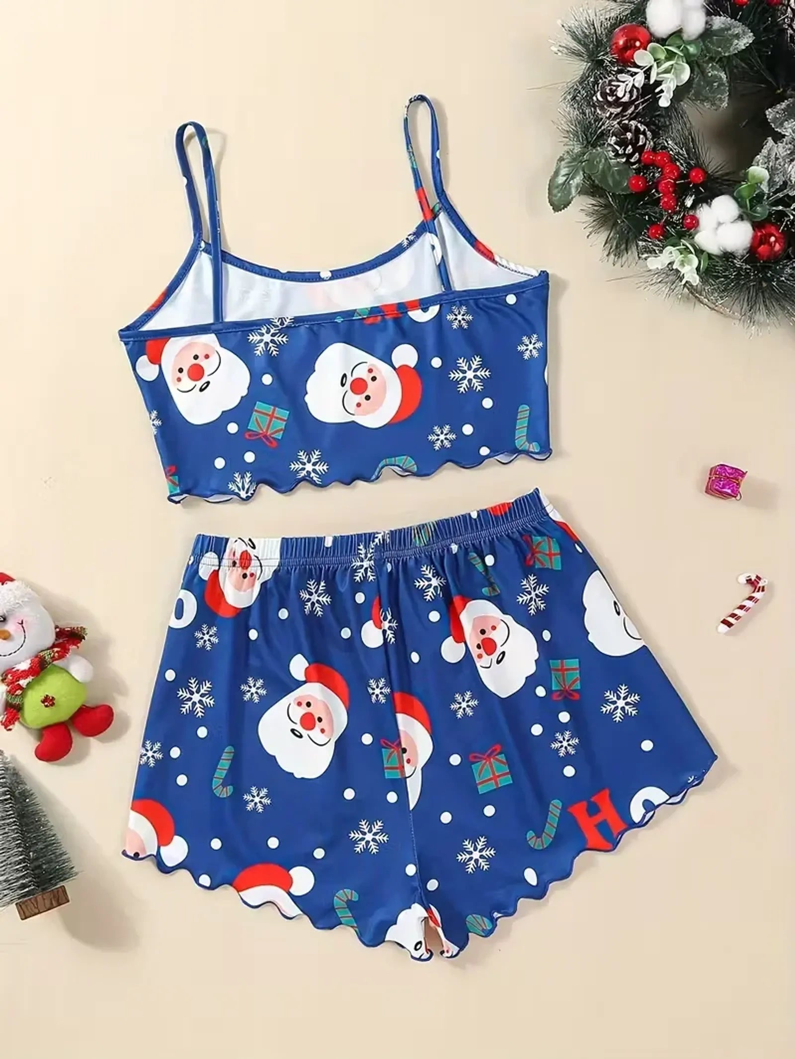 Snowflake Print Christmas Santa Pajama Set for Women