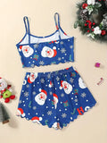 Snowflake Print Christmas Santa Pajama Set for Women