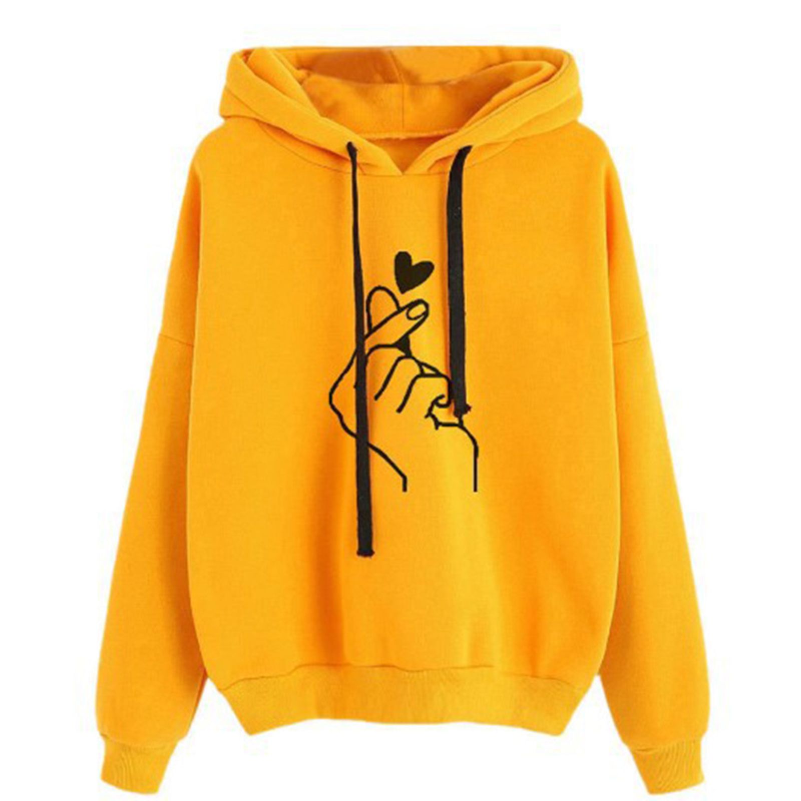 Autumn Fleece Hoodie with Pocket and Finger Heart Design