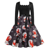 Women's Vintage Christmas Midi Dress with Square Collar