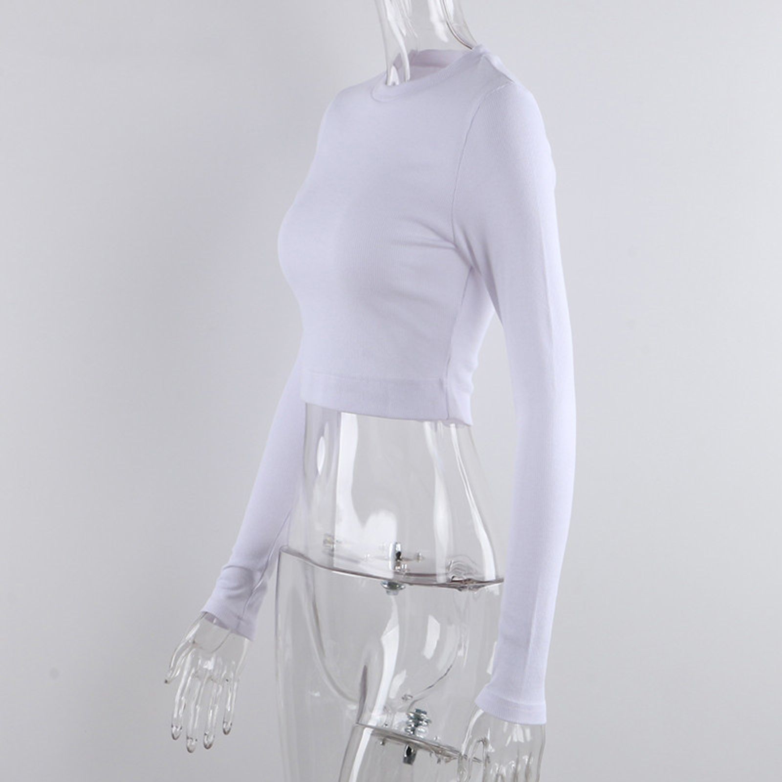 Women’s Ribbed O Neck Long Sleeve Cropped Top