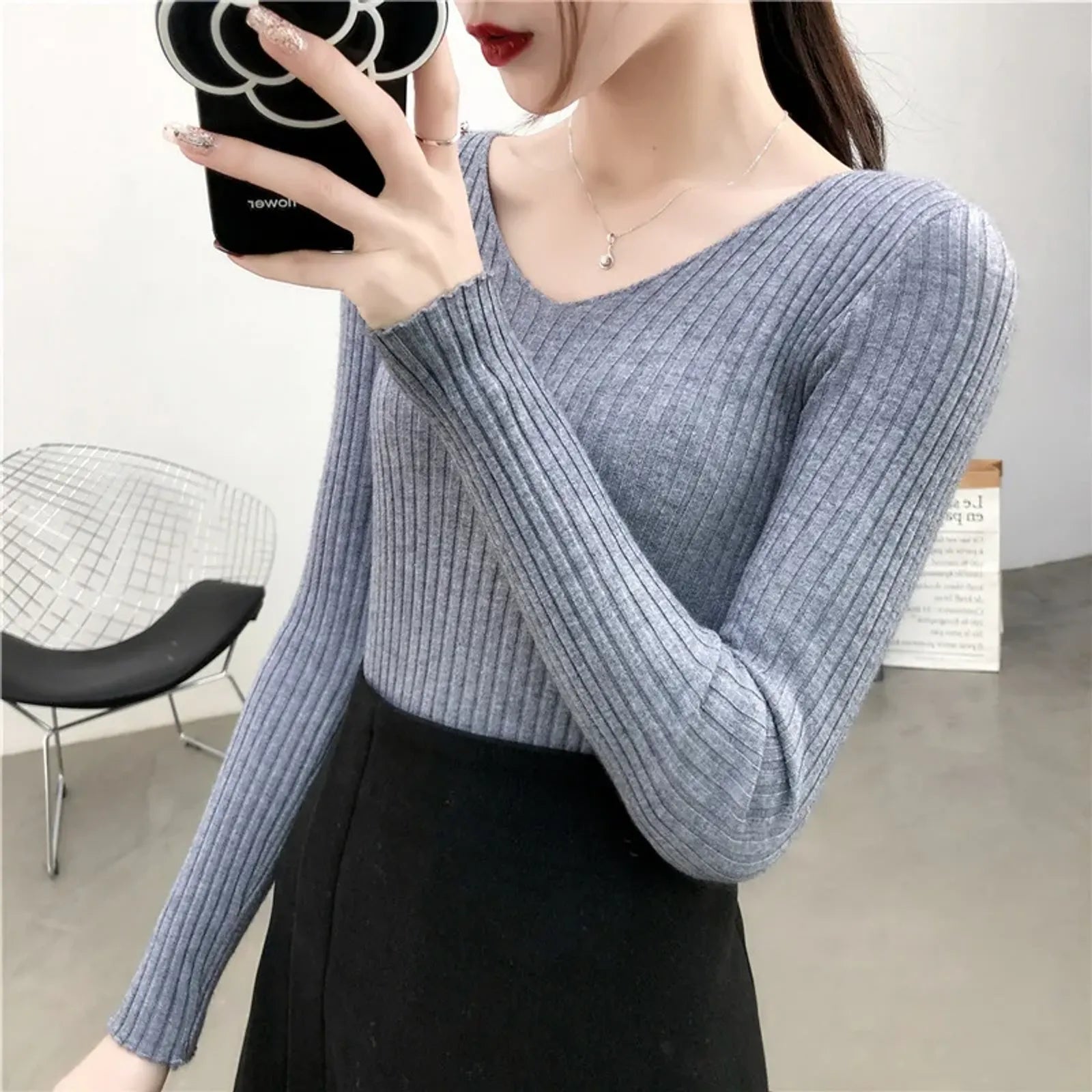 Women’s Knitted V-Neck Pullover Sweater