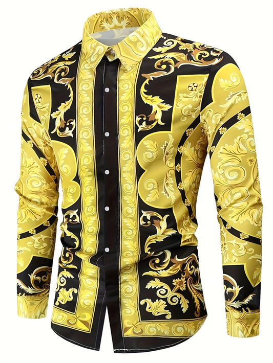 Hawaiian Long-sleeved Collar Shirt with 3D Tiger Eagle Print