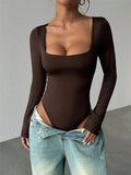 Basic Square Neck Long Sleeve Bodysuit for Women