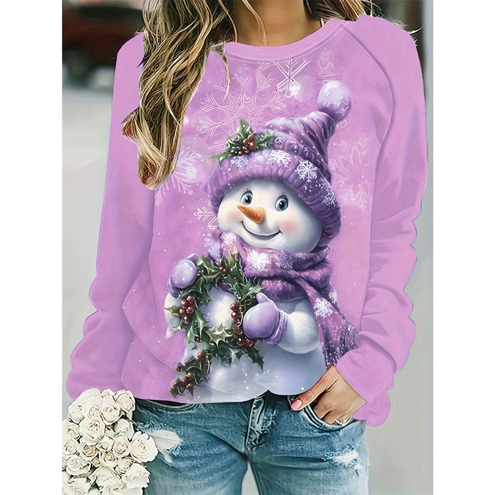 Christmas Snowman 3D Print Sweatshirt for Women