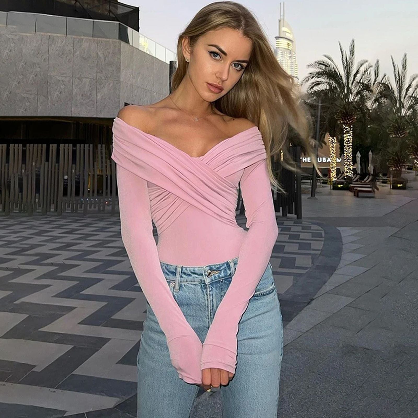 Women's Crossed Bodysuit with Long Sleeves