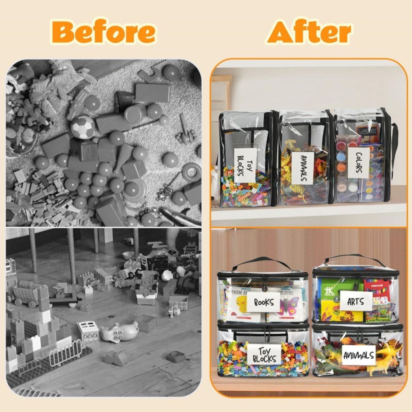 Large Clear PVC Toy Storage Bags - Waterproof Organizer Pouches