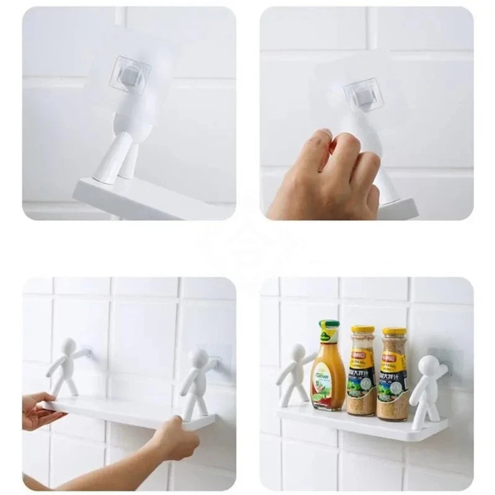 Self-Adhesive Plastic Storage Rack for Bathroom and Kitchen