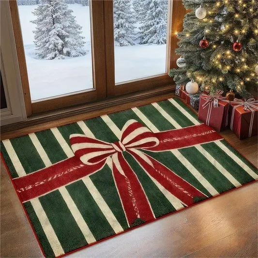 Christmas Gingerbread House Rug with Candy Cane Bow