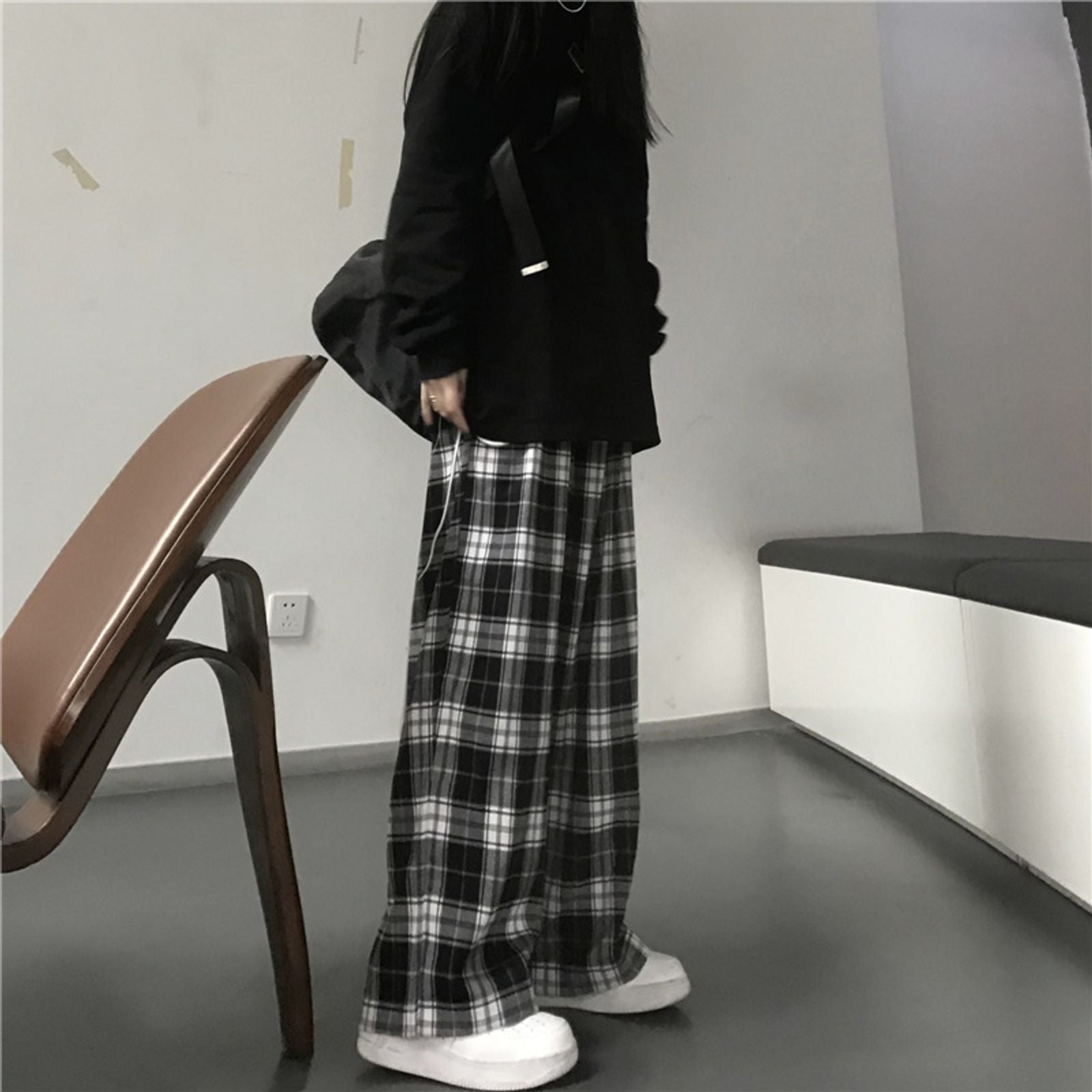 Oversized Black Plaid Women’s Sweatpants